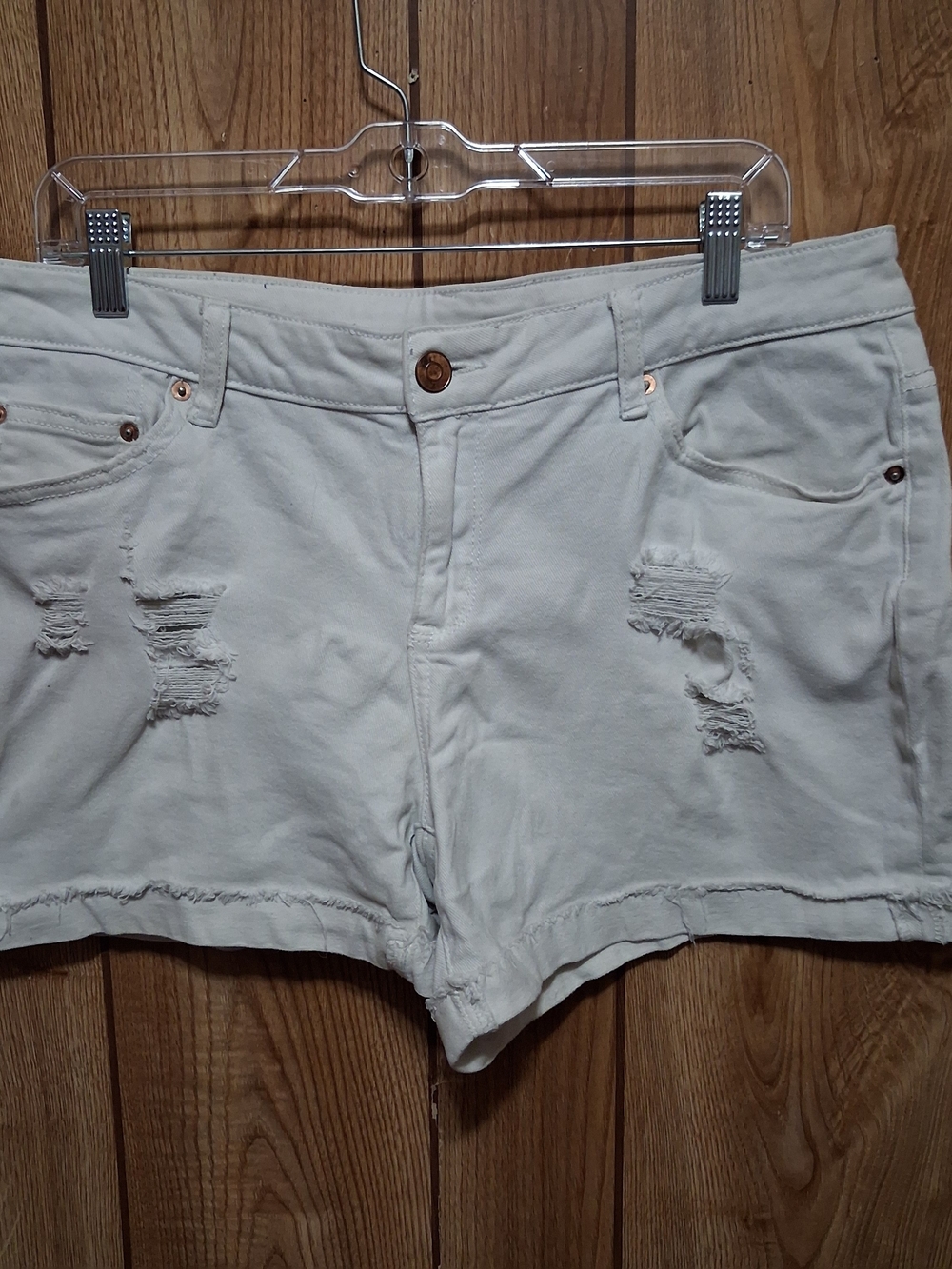 White Distressed Stretch Denim Short Shorts Size 14 Festival Cowgirl Concert